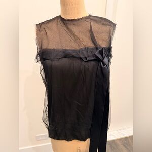 Lanvin Black Sheer Mesh Bow-Accent Sleeveless Top